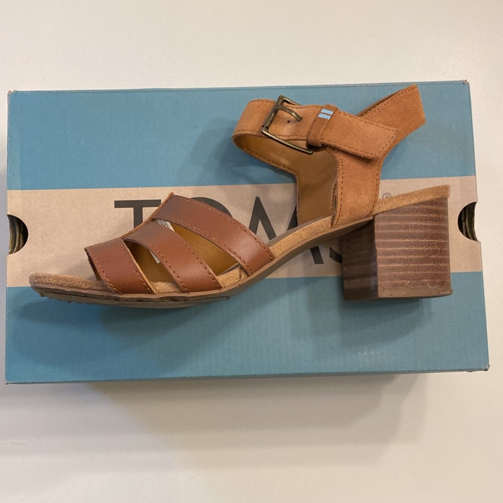 Toms | Estella | Tan Leather/Suede Block Heel Sandals - Picture 5 of 15